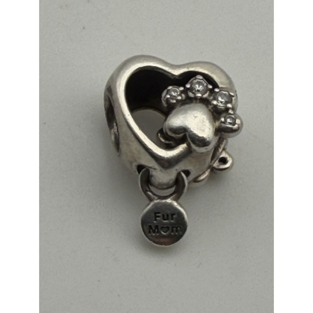 Pandora Sparkling Paw Print & Heart Charm Fur Mom ALE 925 Sterling Silver